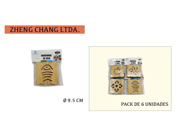pack de 6 individuales de taza madera (x12)