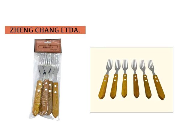 Set de 6 Cubiertos Acero Inoxidable Cubiertos Mango Madera (x12)