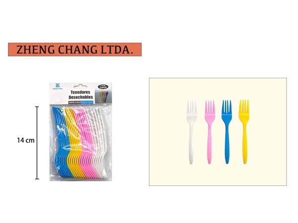 Tenedor plastico colores 14cm (x12)