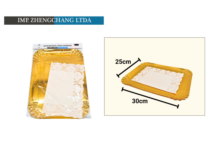 Bandeja rectangular más papel blonde 30x25cm (x12)
