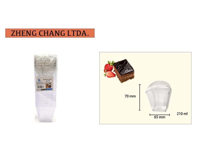 Vaso plastico cuadrado C/tapa 210ml 25uds (x6)