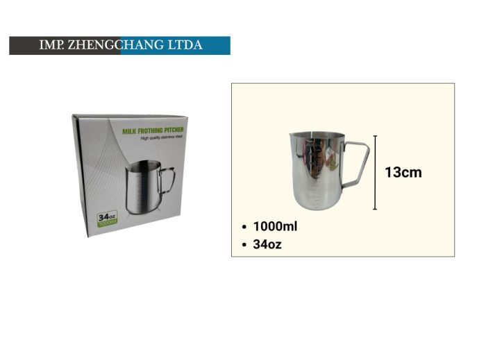 Jarra lechero acero inox. Espumador 1000ml (x10)