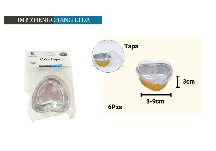 Capsula de aluminio corazón con tapa 9cm (x12)
