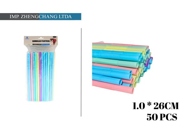 Bombillas plásticas 26cmx1cm colores (x12)