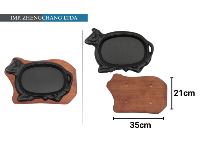 Plancha Ti-pan de hierro fundido con base de madera (x12)