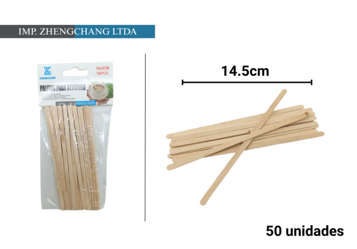 Palito revolvedor de madera 50 pzs 14.5cm (x10)