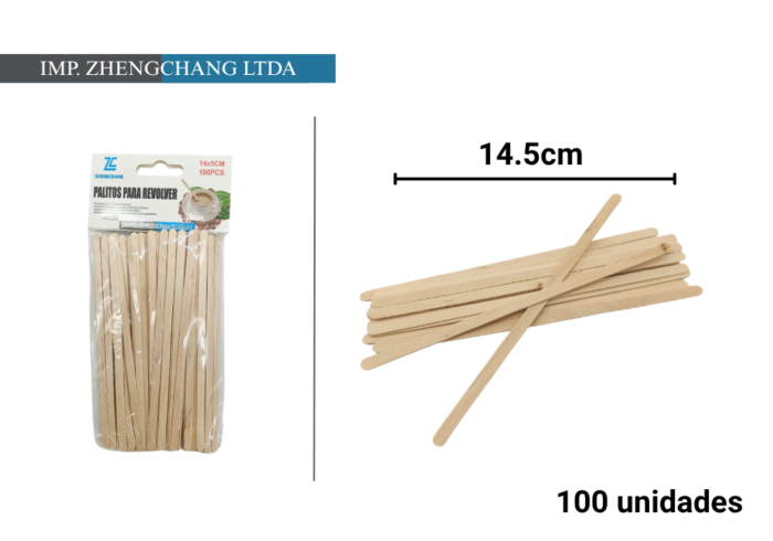Palito revolvedor de madera 100 pzs 14.5cm (x10)