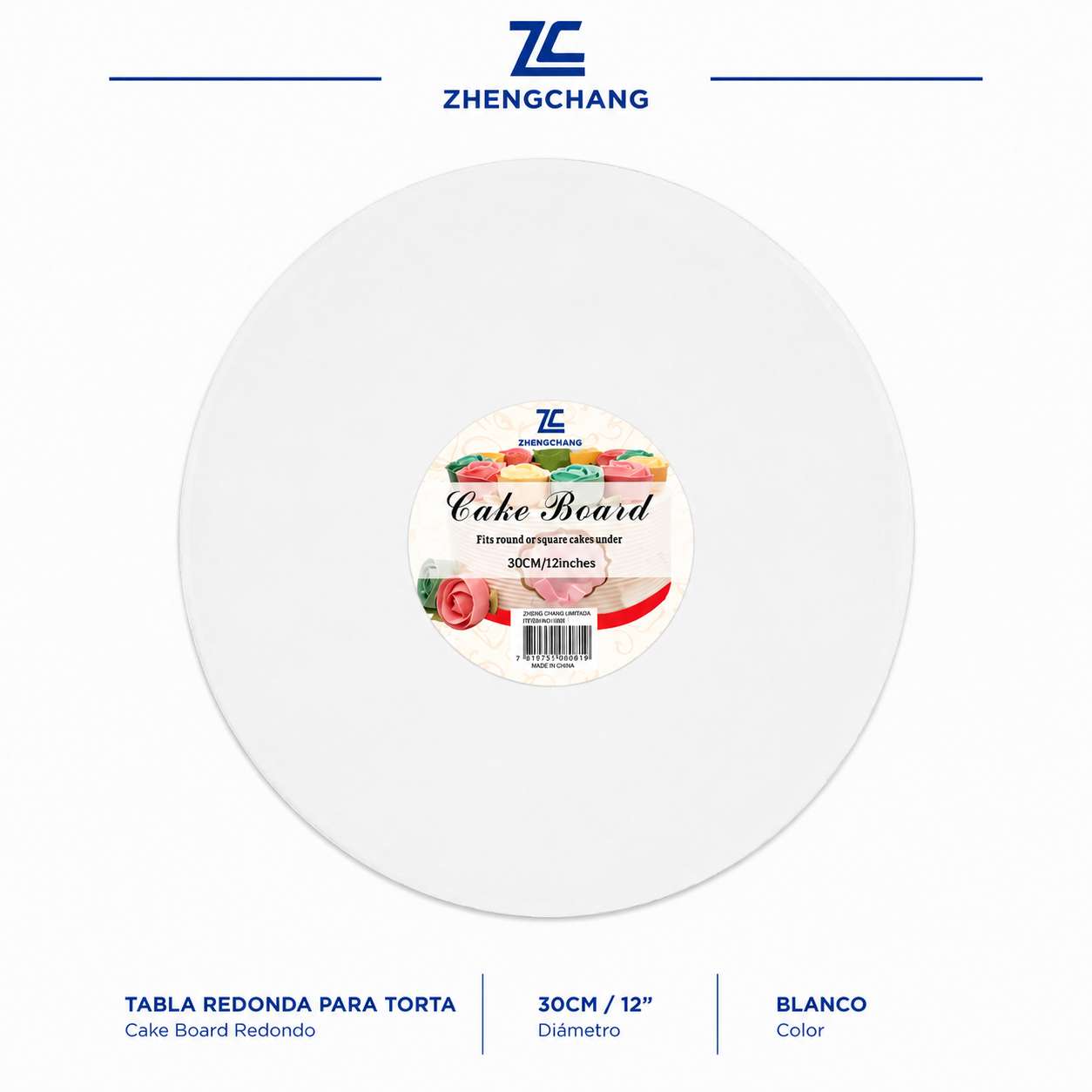 Bandeja redonda de plumavit blanca 30x1cm (x10)