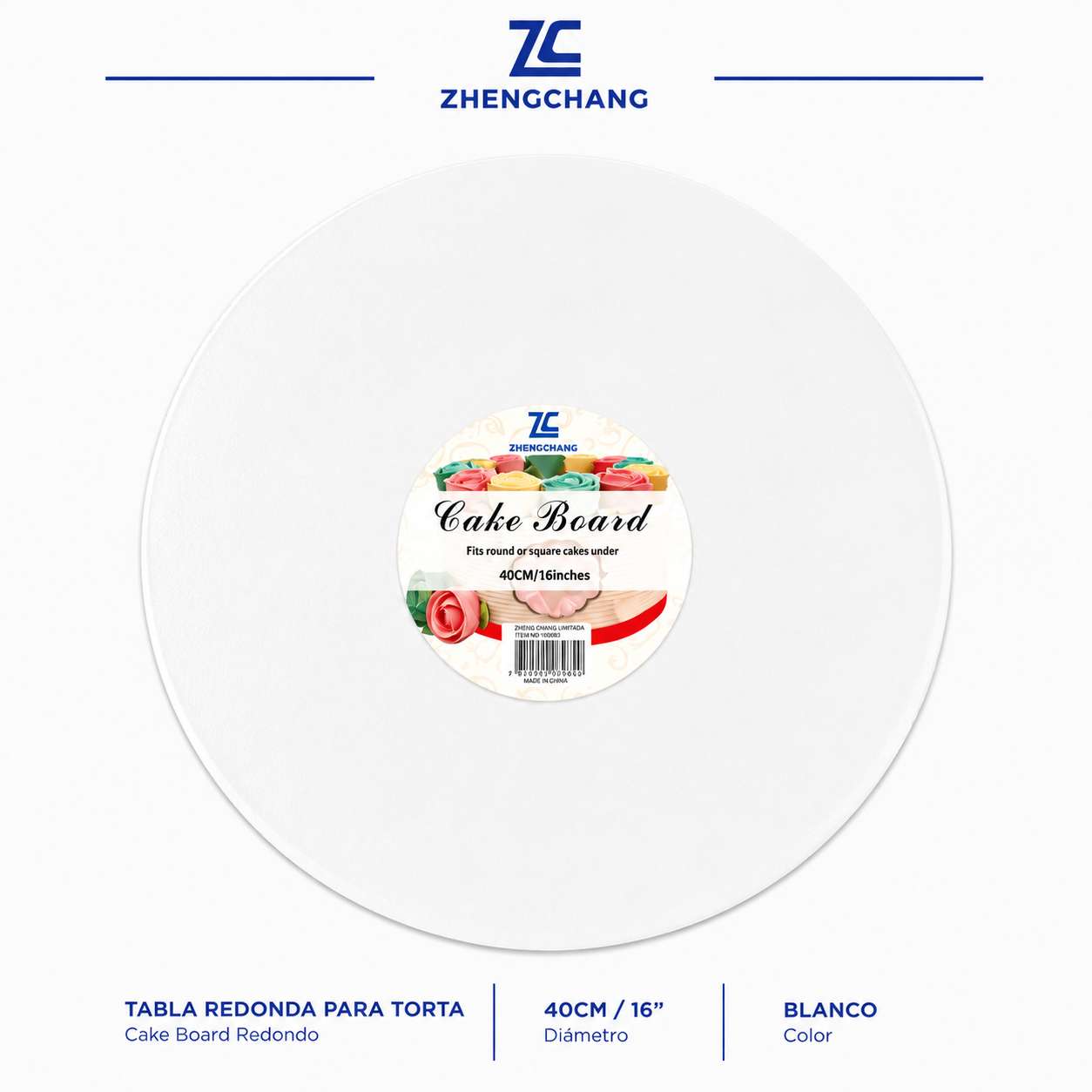 Bandeja redonda de plumavit blanca 40x1cm (x10)